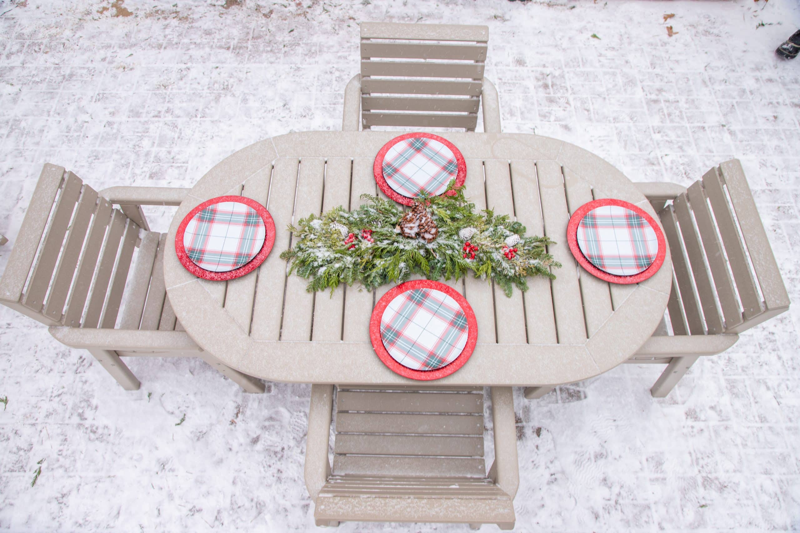 By the Yard outdoor table and chairs in the snow