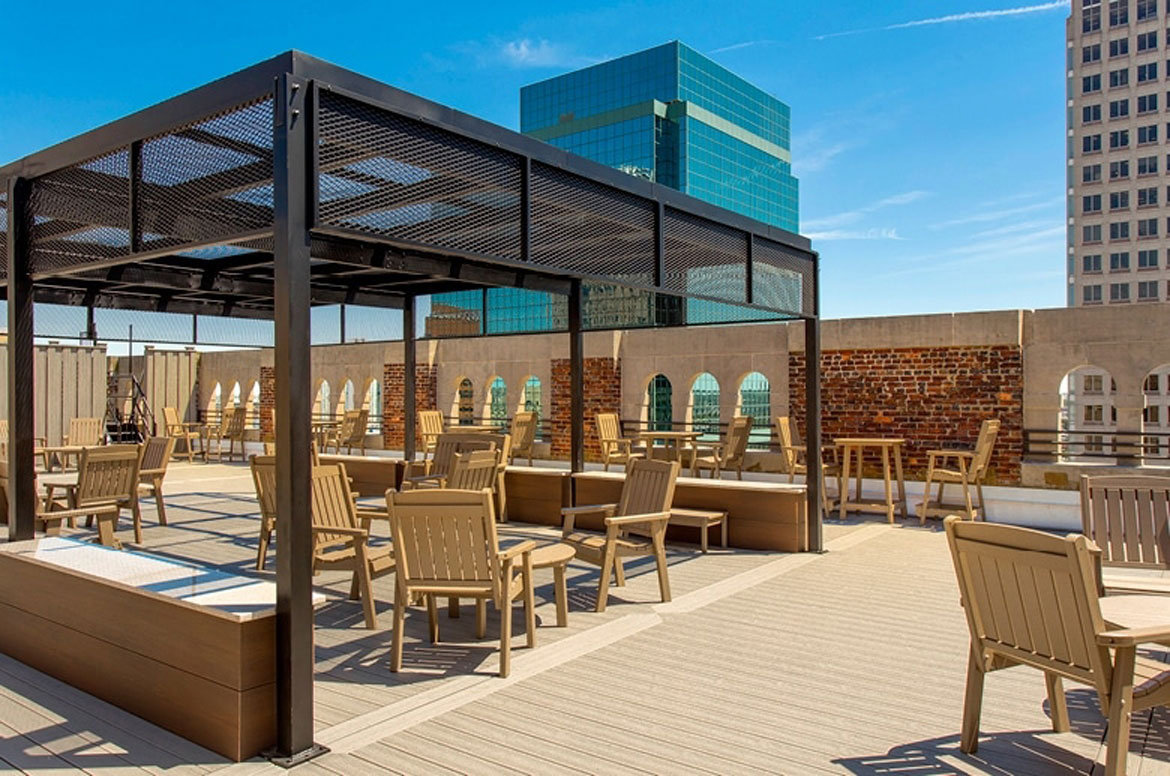 By the Yard tables and chairs on a commercial rooftop