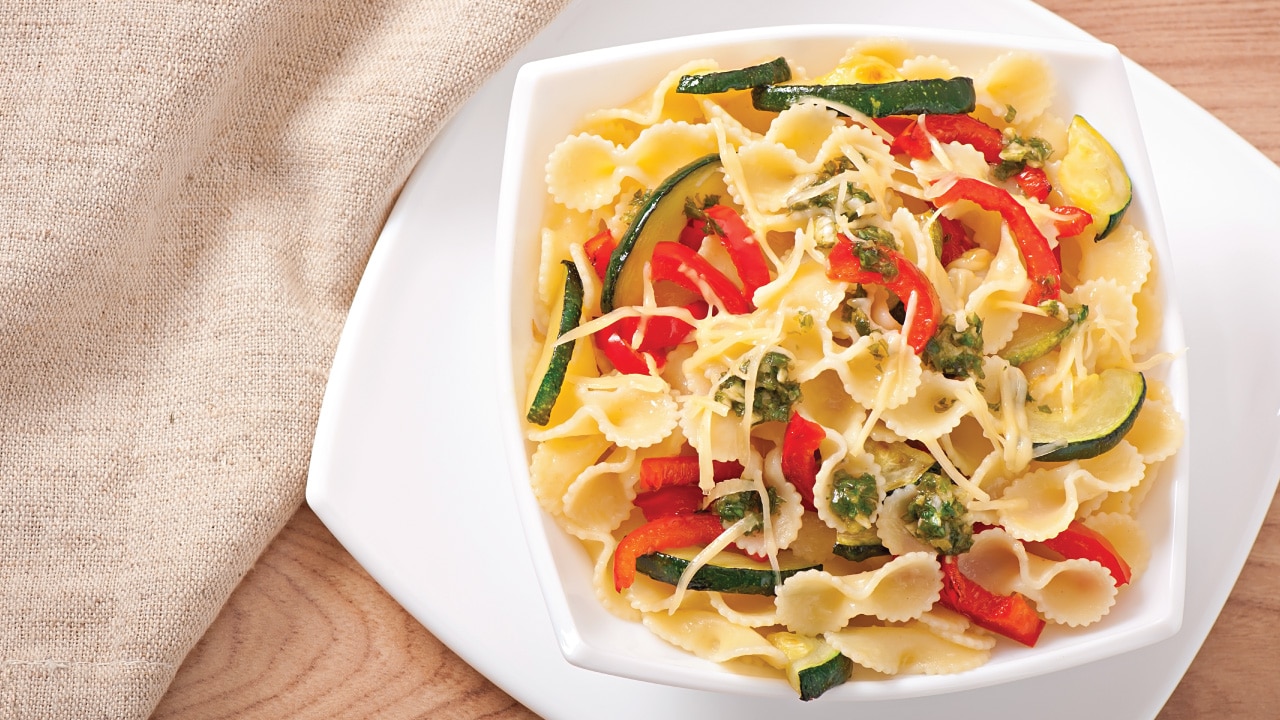 a bowl of pasta salad