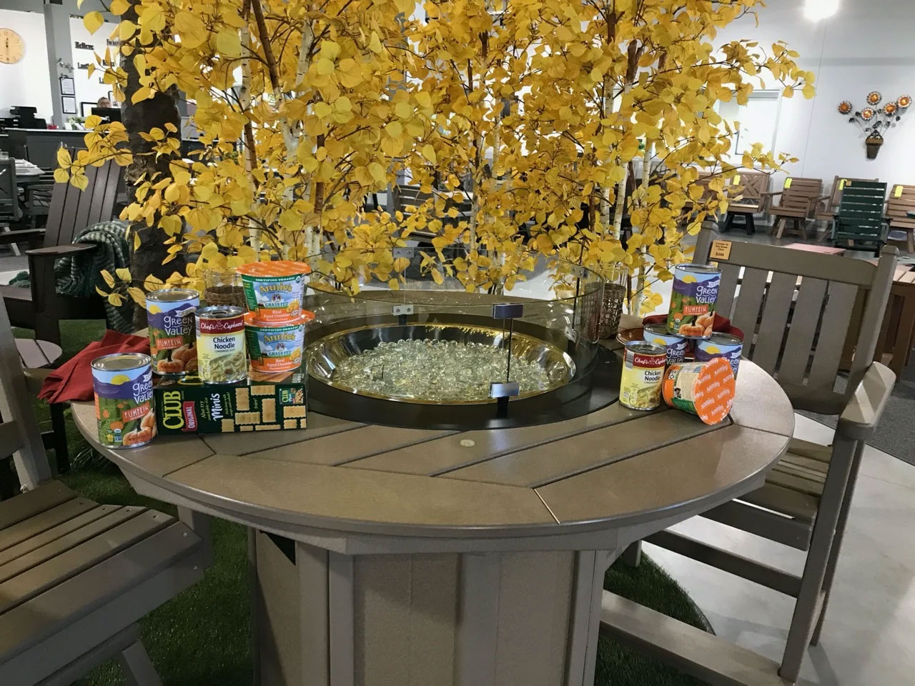 donated food items on a HDPE table