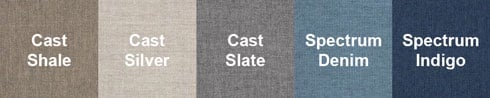 linen stone, cast silver, cast shale, cast slate, spectrum denim, spectrum indigo, cherry
